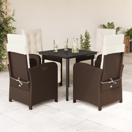 Set mobilier de grădină, 5 piese, cu perne, maro, poliratan