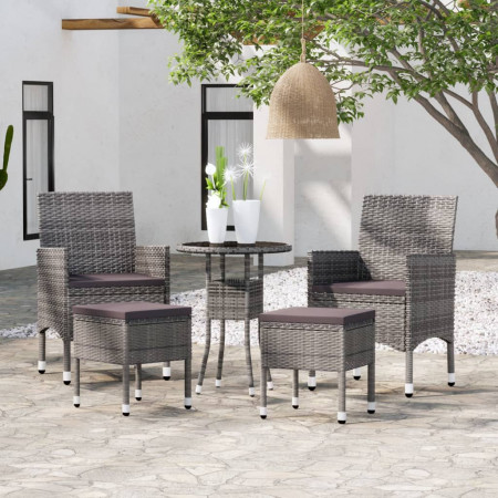 Set mobilier de grădină, 5 piese, gri, poliratan