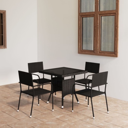 Set mobilier de grădină, 5 piese, negru, poliratan