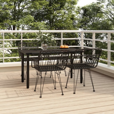 Set mobilier de grădină, 5 piese, negru, poliratan