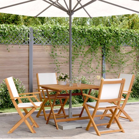 Set mobilier de grădină 5 piese textil alb crem/lemn masiv - Img 1