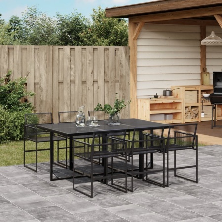 Set mobilier de grădină, 7 piese, negru, poliratan