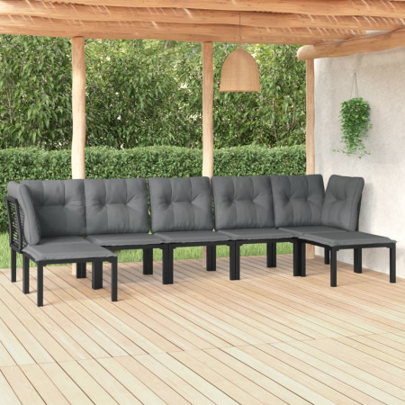 Set mobilier de grădină, 7 piese, negru și gri, poliratan