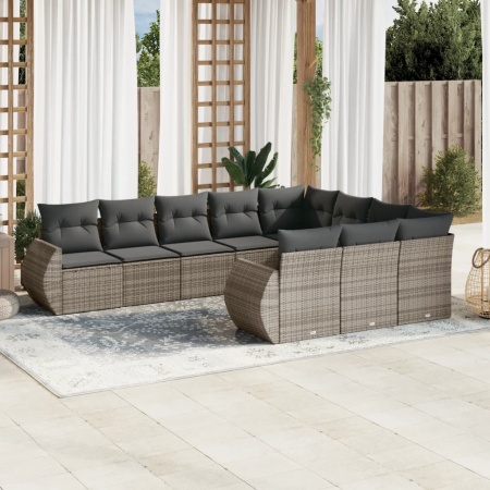 Set mobilier de grădină cu perne, 10 piese, gri, poliratan