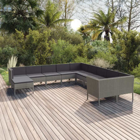 Set mobilier de grădină cu perne, 11 piese, gri, poliratan