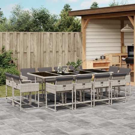 Set mobilier de grădină cu perne 13 piese gri deschis poliratan