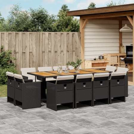 Set mobilier de grădină cu perne, 13 piese, negru, poliratan