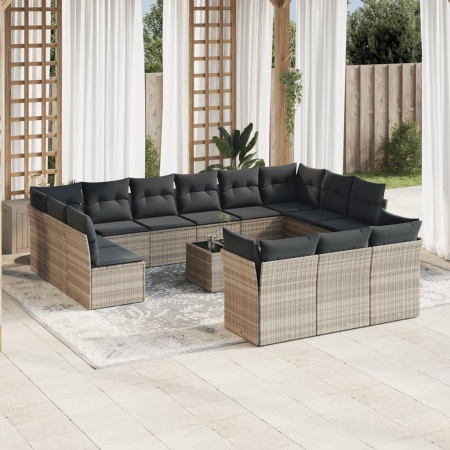 Set mobilier de grădină cu perne,14 piesegri deschis, poliratan