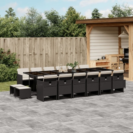 Set mobilier de grădină cu perne, 17 piese, negru, poliratan