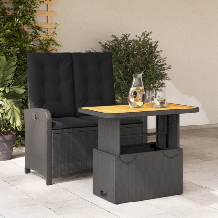 Set mobilier de grădină cu perne, 2 piese, negru, poliratan