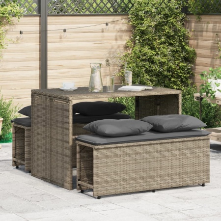 Set mobilier de grădină cu perne, 3 piese, gri, poliratan