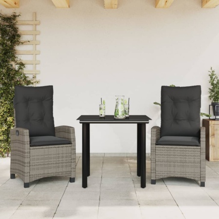 Set mobilier de grădină cu perne, 3 piese, gri, poliratan