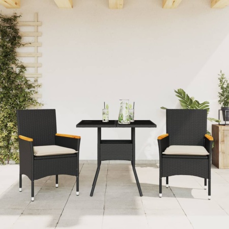 Set mobilier de grădină cu perne 3 piese negru poliratan&sticlă
