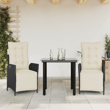 Set mobilier de grădină cu perne, 3 piese, negru, poliratan