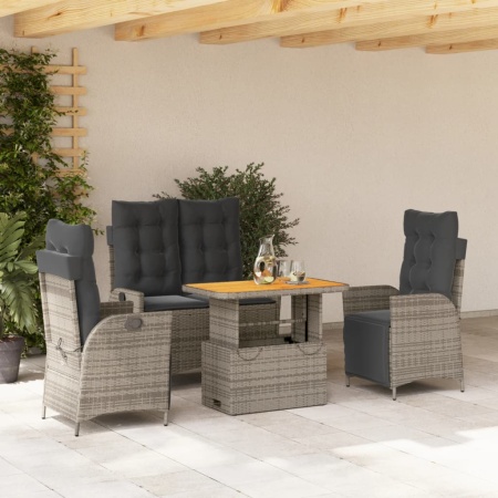 Set mobilier de grădină cu perne, 4 piese, gri, poliratan