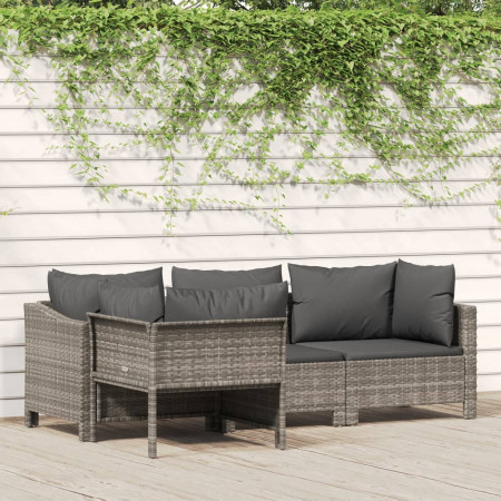 Set mobilier de grădină cu perne, 4 piese, gri, poliratan