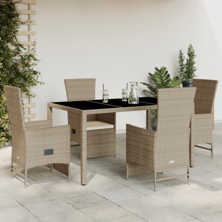 Set mobilier de grădină cu perne, 5 piese, bej, poliratan