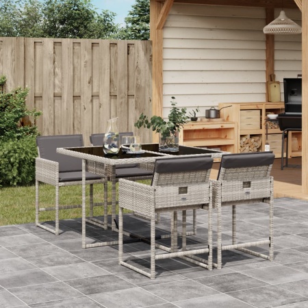 Set mobilier de grădină cu perne, 5 piese gri deschis poliratan