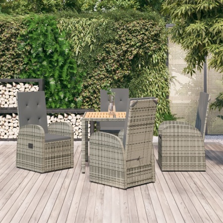 Set mobilier de grădină cu perne, 5 piese, gri, poliratan