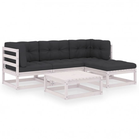 Set mobilier de grădină cu perne, 5 piese, lemn masiv de pin