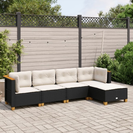 Set mobilier de grădină cu perne, 5 piese, negru, poliratan