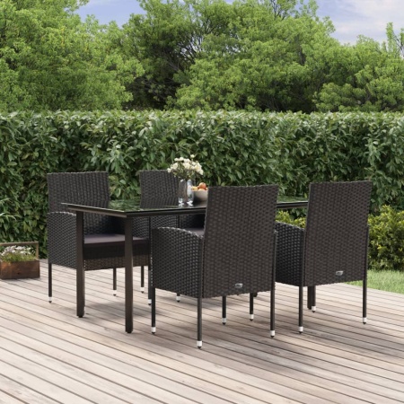 Set mobilier de grădină cu perne, 5 piese, negru, poliratan