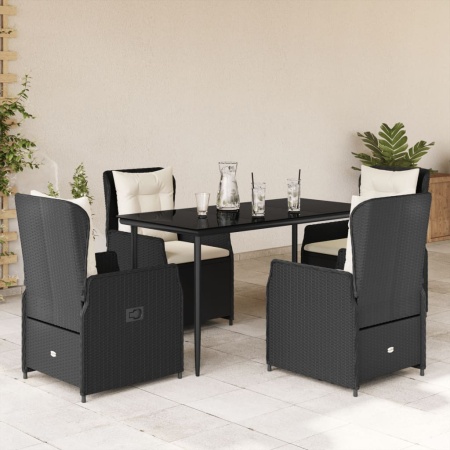 Set mobilier de grădină cu perne, 5 piese, negru, poliratan