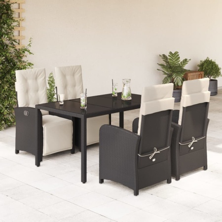 Set mobilier de grădină cu perne, 5 piese, negru, poliratan