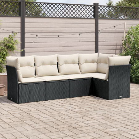 Set mobilier de grădină cu perne, 5 piese, negru, poliratan