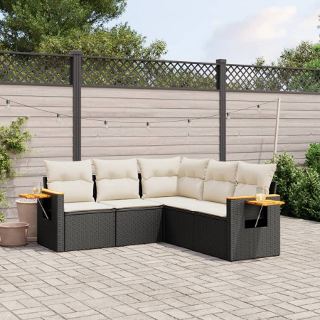 Set mobilier de grădină cu perne, 5 piese, negru, poliratan