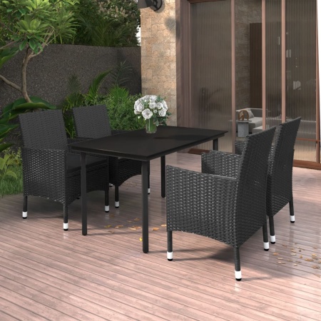 Set mobilier de grădină cu perne 5 piese poliratan & sticlă