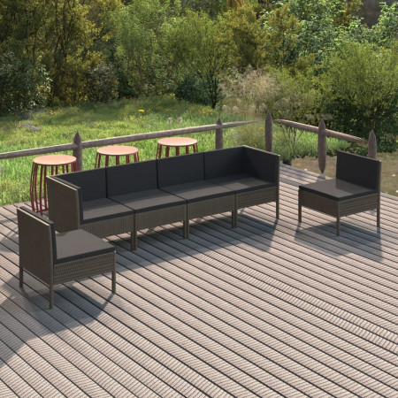 Set mobilier de grădină cu perne, 6 piese, gri, poliratan
