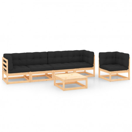 Set mobilier de grădină cu perne, 6 piese, lemn masiv pin