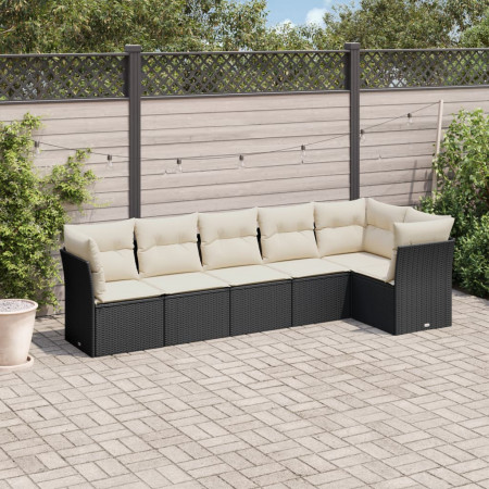 Set mobilier de grădină cu perne, 6 piese, negru, poliratan