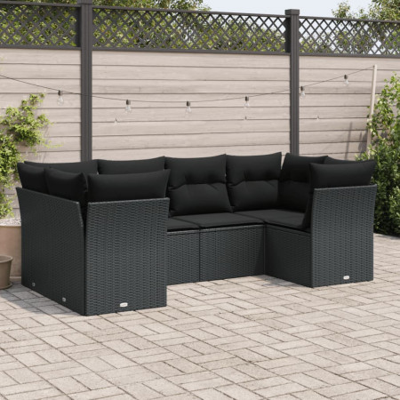 Set mobilier de grădină cu perne, 6 piese, negru, poliratan