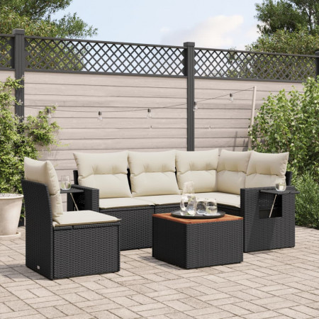 Set mobilier de grădină cu perne, 6 piese, negru, poliratan