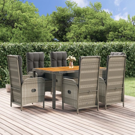 Set mobilier de grădină cu perne, 7 piese, gri, poliratan
