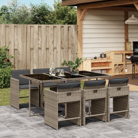 Set mobilier de grădină cu perne, 7 piese, gri, poliratan