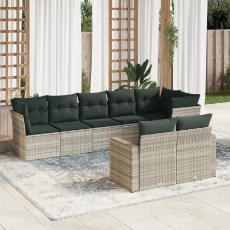 Set mobilier de grădină cu perne, 8 piese gri deschis poliratan