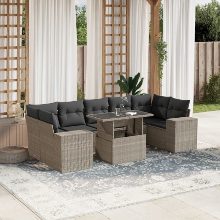 Set mobilier de grădină cu perne, 8 piese gri deschis poliratan
