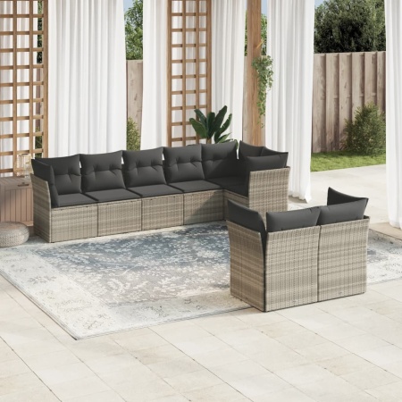 Set mobilier de grădină cu perne, 8 piese gri deschis poliratan