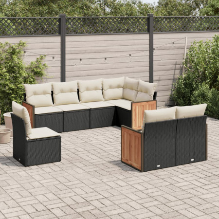 Set mobilier de grădină cu perne, 8 piese, negru, poliratan