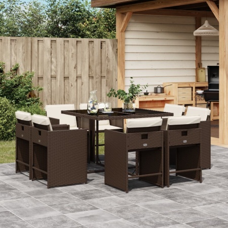 Set mobilier de grădină cu perne, 9 piese, maro, poliratan