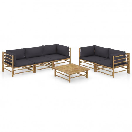 Set mobilier de grădină cu perne gri închis, 6 piese, bambus