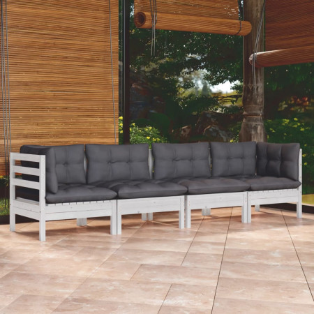 Set mobilier grădină cu perne, 4 piese, lemn masiv de pin