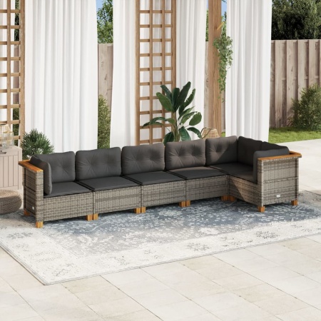 Set mobilier grădină cu perne, 6 piese, gri, poliratan