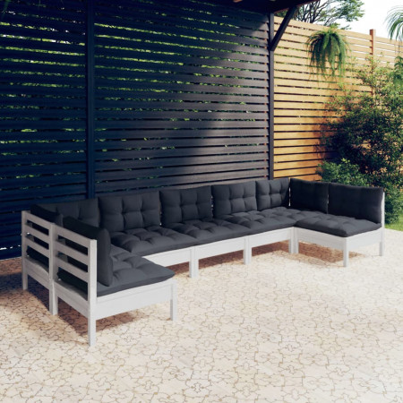 Set mobilier grădină cu perne, 7 piese, alb, lemn masiv de pin