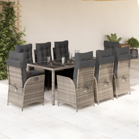 Set mobilier grădină cu perne, 9 piese, gri, poliratan