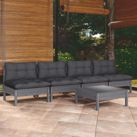 Set mobilier grădină cu perne antracit, 5 piese, lemn de pin