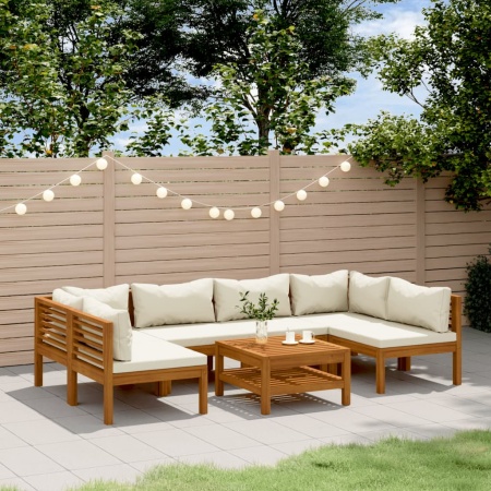 Set mobilier grădină cu perne crem, 7 piese, lemn masiv acacia